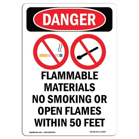 SIGNMISSION Safety Sign, OSHA Danger, 24" Height, Aluminum, Flammable Materials, Portrait OS-DS-A-1824-V-1254